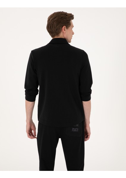 Erkek Siyah Regular Fit Örme Gömlek 50302573-VR046