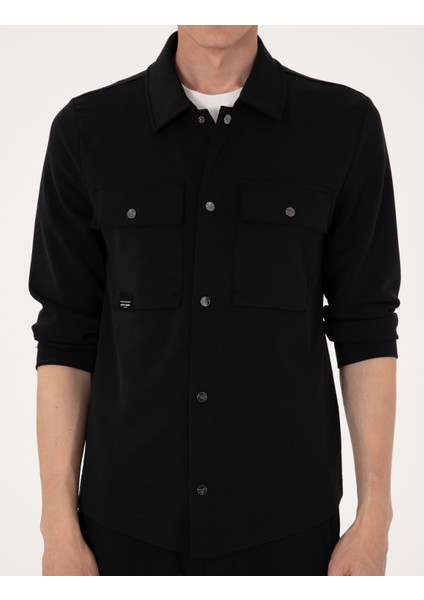 Erkek Siyah Regular Fit Örme Gömlek 50302573-VR046