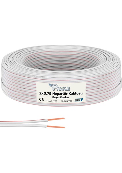 2x0.75 Hoparlör Kablosu Beyaz Kordon 100MT Poke PK-1166