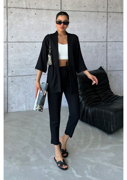 Kadın Siyah Kimono Alt Üst Havuç Pantolon Takım fırsatları