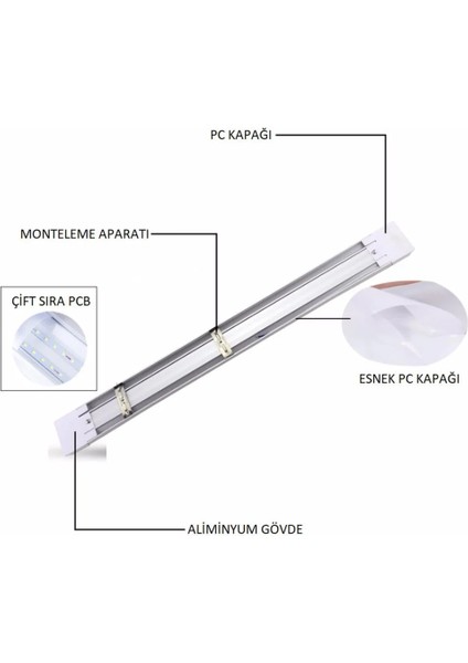 CT-2478 36W Yatay Bant Armatür 120CM LED Armatür Aydınlatma Beyaz Işık 6400K modelleri