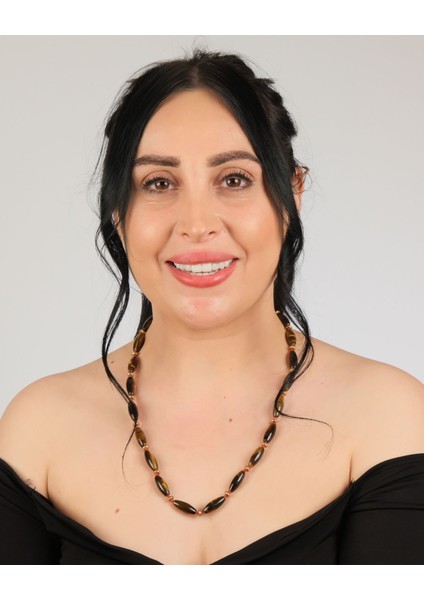 Kaplan Gözü & Bronz Oval Boncuk Kolye – Topraklayıcı Şıklık
