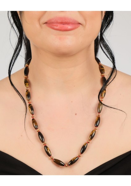 Kaplan Gözü & Bronz Oval Boncuk Kolye – Topraklayıcı Şıklık