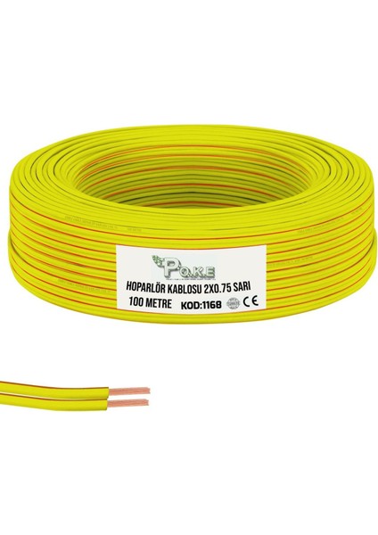 2x0.75 Hoparlör Kablosu Kordon Sarı 100MT Poke PK-1168