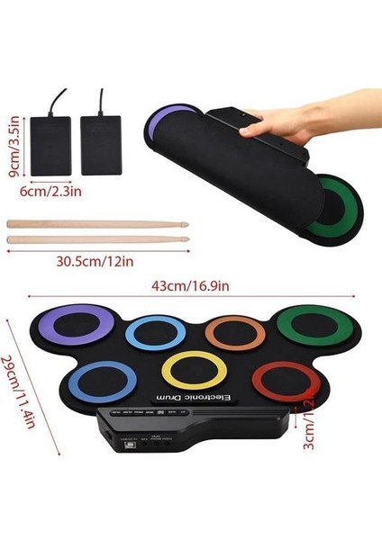 G3002R 7 Ped Gökkuşağı Renkli Elektronik Roll Up Davul Kiti