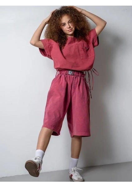 Kız Çocuk Uzun Gabardin Tasarım Şort