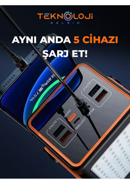 Powerbank 70.000 Mah Güçlü LED Işıklı 22.5W Hızlı Şarj Taşınabilir Batarya 4 Çıkışlı Göstergeli