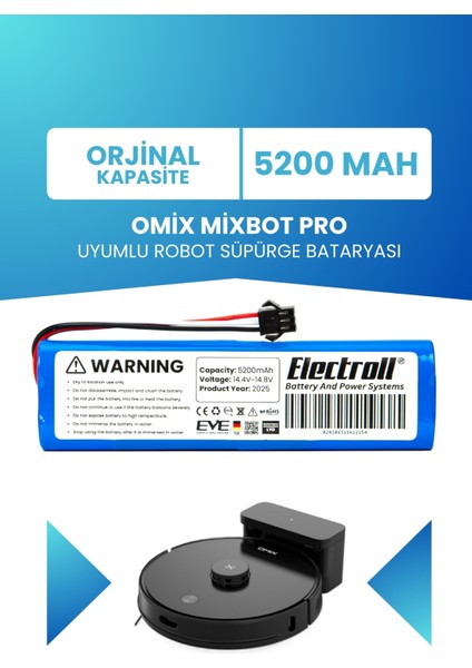 Omix Mixbot Pro Uyumlu Batarya (Standart Kapasite) 5200mah Pil Robot Süpürge Bataryası
