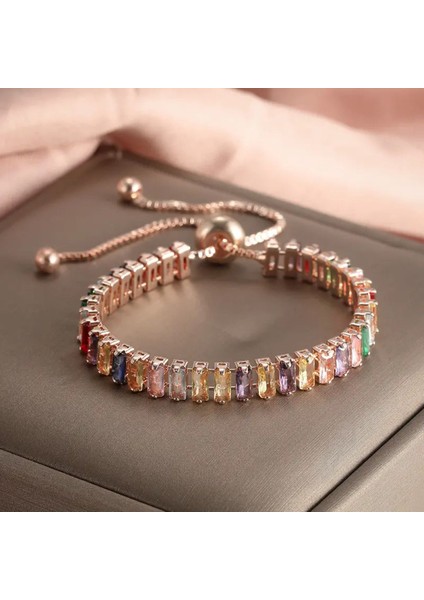 Baget Rose Gold Altın Renkli Zirkon Taşlı Asansörlü Şık Zarif Hediye Bileklik fiyatları