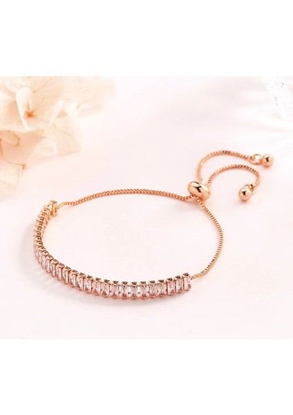 Baget Rose Gold Altın Renkli Zirkon Taşlı Asansörlü Şık Zarif Hediye Bileklik fiyatları
