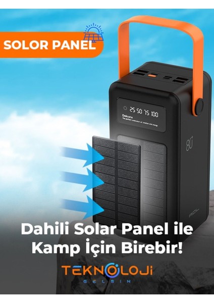 Güneş Enerjili Solar Powerbank 80.000 Mah Dijital Göstergeli El Fenerli 4 Çıkış Taşınabilir Batarya fiyatları