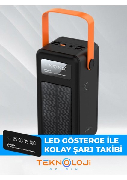 Güneş Enerjili Solar Powerbank 80.000 Mah Dijital Göstergeli El Fenerli 4 Çıkış Taşınabilir Batarya indirimleri