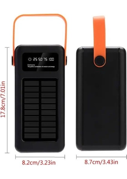 Güneş Enerjili Solar Powerbank 80.000 Mah Dijital Göstergeli El Fenerli 4 Çıkış Taşınabilir Batarya