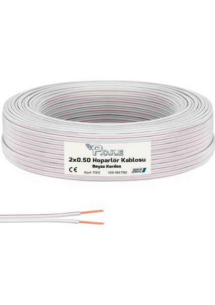 2x0.50 Hoparlör Kablosu Kordon Beyaz 100MT Poke PK-1162