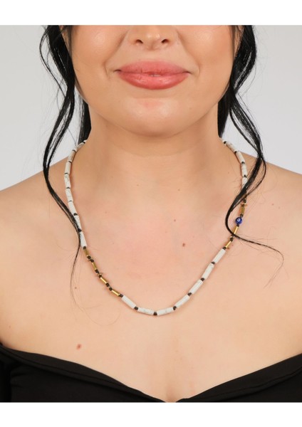 Doğal Havlit & Bronz Boncuklu Nazar Detaylı Minimal Kolye
