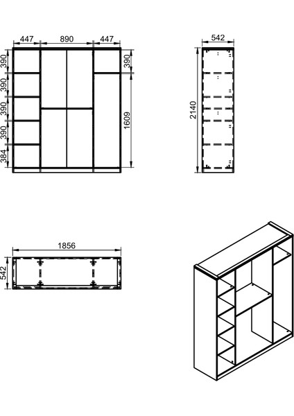 Gardırop, Megan 4 Kapaklı Dolap - Beyaz/ceviz indirimleri