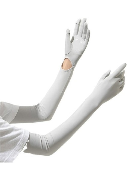 Ilkbahar ve Yaz Buz Ipek Uzun Güneş Koruyucu Eldiven Kadın Yaz Anti-Uv Kol Kılıfı Açık Naylon Kapak Buz Hissi (Yurt Dışından)