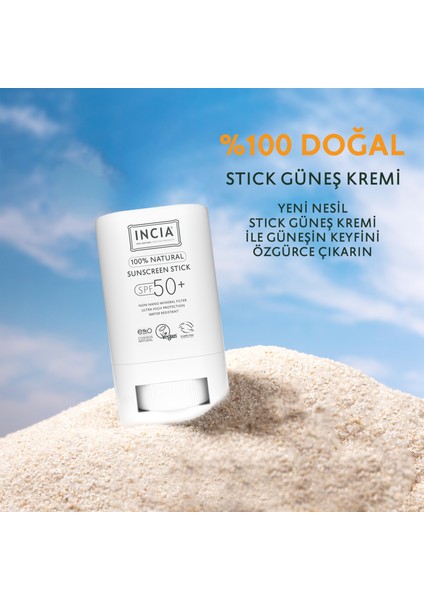 Incıa 100% Doğal Güneş Koruyucu Sun Stick Mineral Filtreli Hassas Cilt Bitkisel Uva Uvb SPF50+ 15 gr