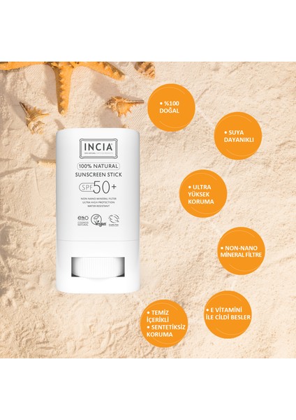 Incıa 100% Doğal Güneş Koruyucu Sun Stick Mineral Filtreli Hassas Cilt Bitkisel Uva Uvb SPF50+ 15 gr