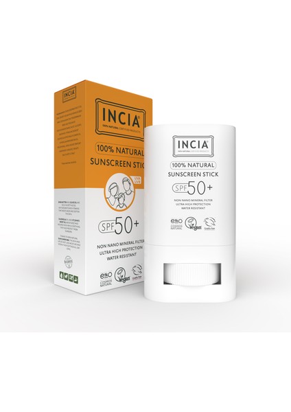 Incıa 100% Doğal Güneş Koruyucu Sun Stick Mineral Filtreli Hassas Cilt Bitkisel Uva Uvb SPF50+ 15 gr