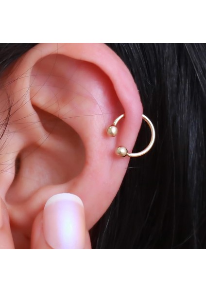 14 Ayar Altın Çift Toplu Halka Tragus Piercing