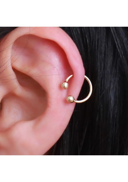 14 Ayar Altın Çift Toplu Halka Tragus Piercing