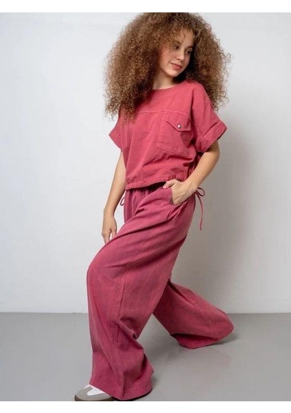 Kız Çocuk Kemerli Geniş Paça Gabardin Pantolon modelleri