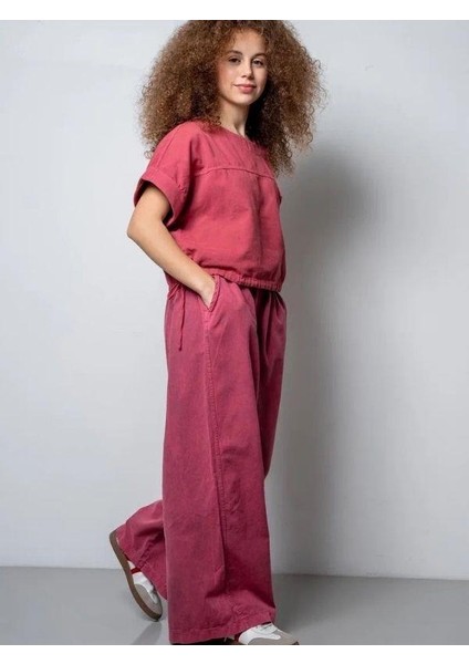 Kız Çocuk Kemerli Geniş Paça Gabardin Pantolon fırsatları