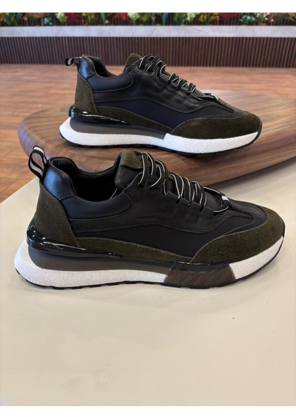 1094 Haki Siyah Hakiki Deri Erkek Sneakers fiyatları