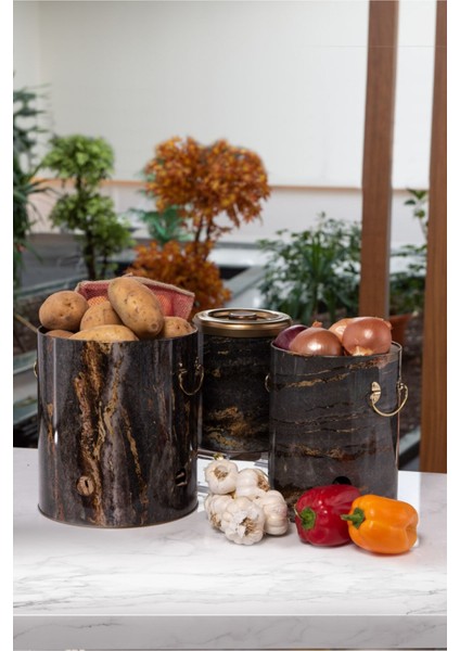 Patates Soğan Kovası - Sebzelik - Patates Soğanlık Sepeti Sarımsaklık 3lü Set, Rock And Gold EFB29H8