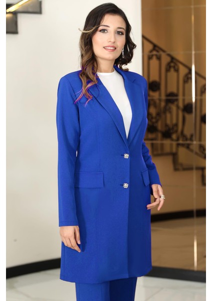 Parla Uzun Ceket Pantolon Ikili Tesettür Takım Saks fiyatları