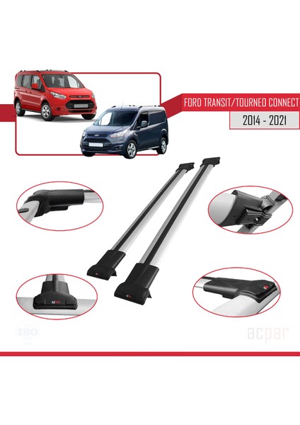 Ford Transit/tourneo Connect 2 2014-2021 Arası ile Uyumlu Fly Model Ara Atkı Tavan Barı Gri 2 Adet modelleri