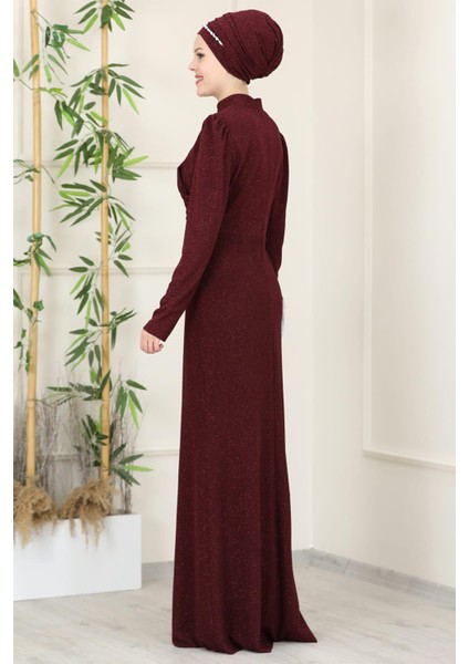 Masal Tesettür Abiye Bordo modelleri