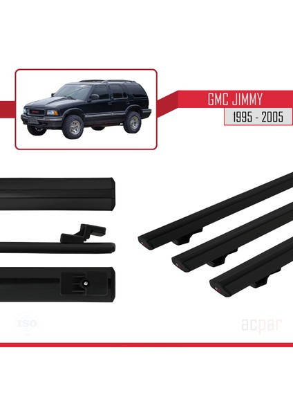 Gmc Jimmy 1995-2005 Arası ile Uyumlu Basıc Model Ara Atkı Tavan Barı Siyah 3 Adet