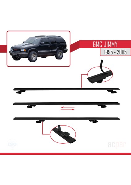 Gmc Jimmy 1995-2005 Arası ile Uyumlu Basıc Model Ara Atkı Tavan Barı Siyah 3 Adet