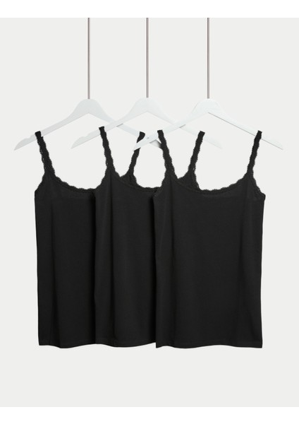 3'lü Pamuklu Dantel Kenarlı Atlet