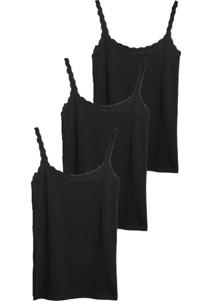 3'lü Pamuklu Dantel Kenarlı Atlet