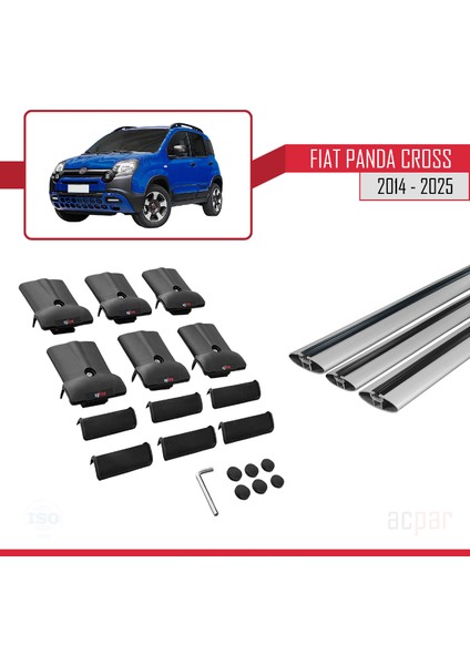 Fiat Panda Cross 2014 ve Sonrası ile Uyumlu Fly Model Ara Atkı Tavan Barı Gri 2 Adet