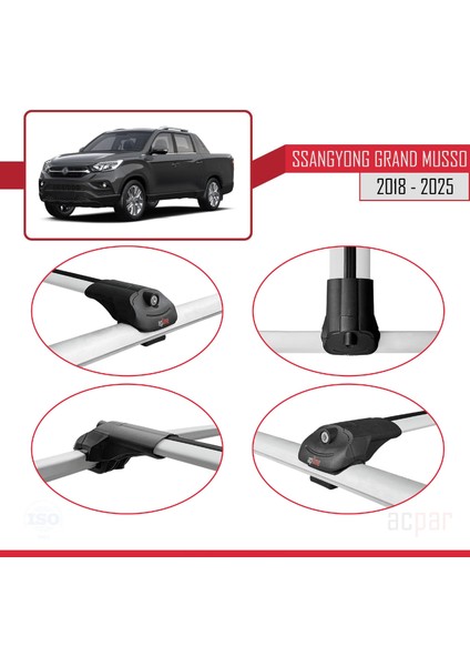 Ssangyong Grand Musso 2018 ve Sonrası ile Uyumlu Ace-1 Ara Atkı Tavan Barı Gri 2 Adet fırsatları