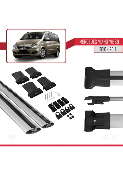 Mercedes Viano 2 (W639) Post-Facelift 2010-2014 Arası ile Uyumlu Fly Model Ara Atkı Tavan Barı Gri 2 Adet indirimleri