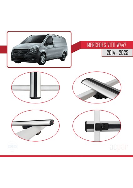 Mercedes Vito 3 (W447) 2014 ve Sonrası ile Uyumlu Basıc Model Ara Atkı Tavan Barı Gri 2 Adet fırsatları