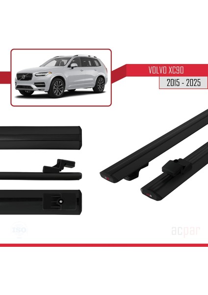 Volvo XC90 Iı 2015 ve Sonrası ile Uyumlu Basıc Model Ara Atkı Tavan Barı Siyah 2 Adet