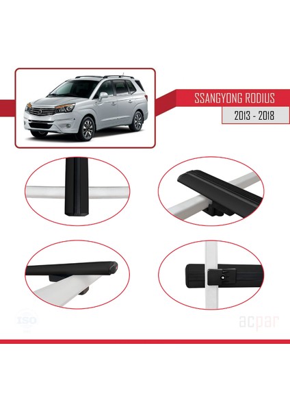 Ssangyong Rodius 2 2013-2018 Arası ile Uyumlu Basıc Model Ara Atkı Tavan Barı Siyah 3 Adet