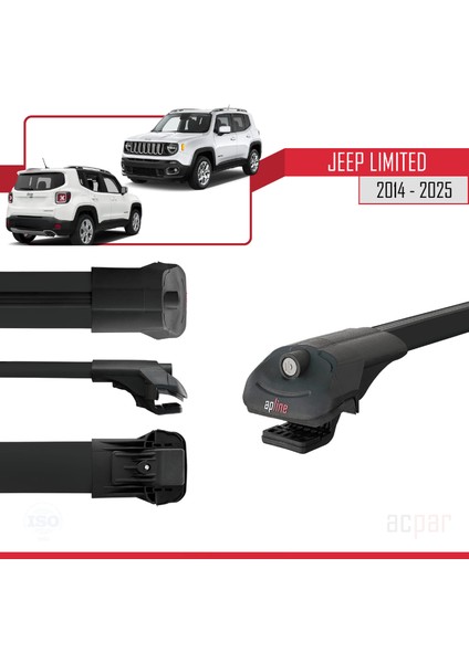 Jeep Limited 2014 ve Sonrası ile Uyumlu Ace-1 Ara Atkı Tavan Barı Siyah 2 Adet modelleri