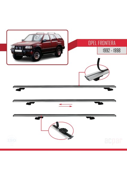 Opel Frontera 1992-1998 Arası ile Uyumlu Basıc Model Ara Atkı Tavan Barı Gri 3 Adet indirimleri