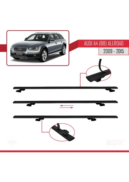 A4 (B8) Allroad 2009-2015 Arası ile Uyumlu Basıc Model Ara Atkı Tavan Barı Siyah 3 Adet indirimleri
