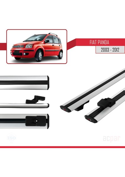 Fiat Panda 2 (169) 2003-2012 Arası ile Uyumlu Basıc Model Ara Atkı Tavan Barı Gri 2 Adet