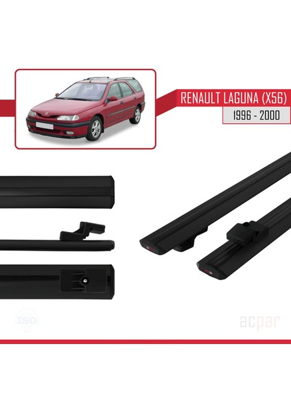 Renault Laguna (X56) Sw 1996-2000 Arası ile Uyumlu Basıc Model Ara Atkı Tavan Barı Siyah 2 Adet