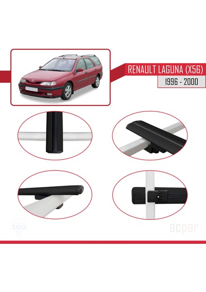 Renault Laguna (X56) Sw 1996-2000 Arası ile Uyumlu Basıc Model Ara Atkı Tavan Barı Siyah 2 Adet