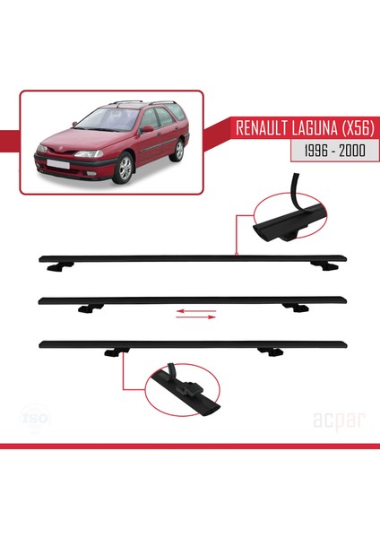 Renault Laguna (X56) Sw 1996-2000 Arası ile Uyumlu Basıc Model Ara Atkı Tavan Barı Siyah 2 Adet
